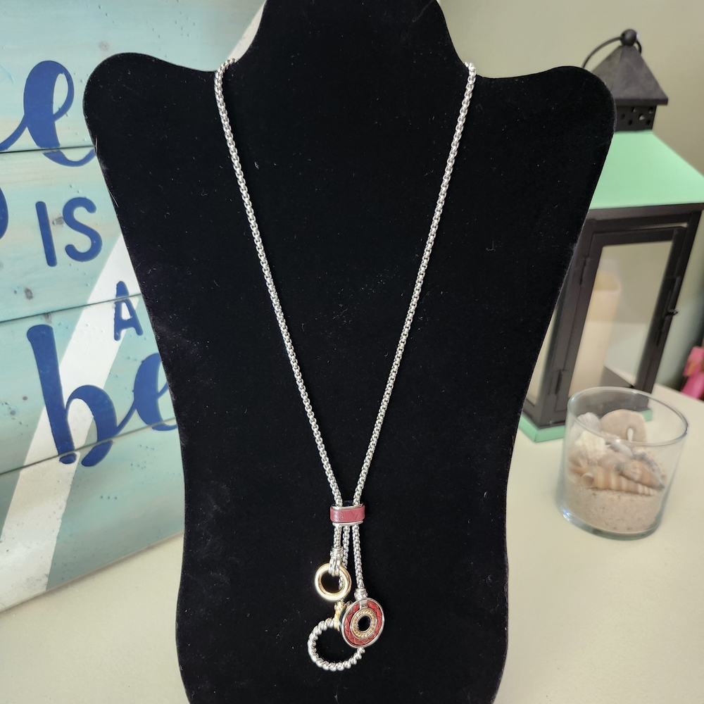 White House Black Market Silver and Gold Necklace with Red Accents